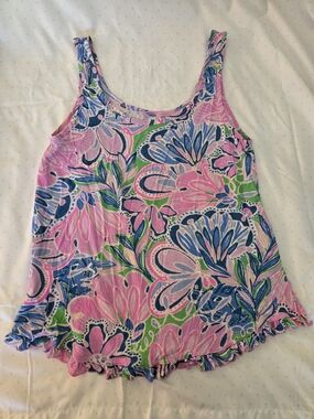 Lilly Pulitzer Pink, Blue & Green Floral Ruffle-Hem Tank